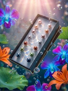 Multi-Colored Pearl Stud 7 Pairs Silver 7-8mm Earring Set